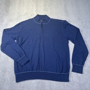 Orvis Sweater Mens Medium Blue Quarter Zip Cashmere Cotton Blend Pullover Preppy